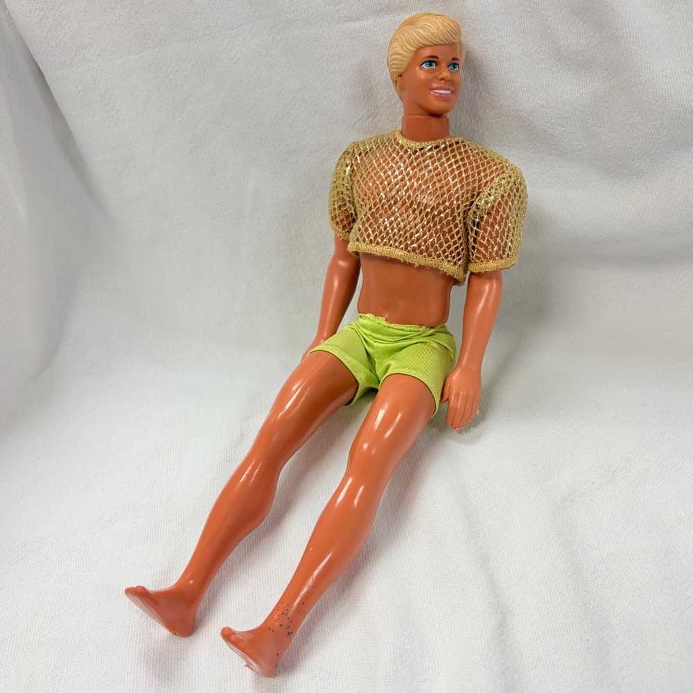 90s Vintage Sun Sensation Ken Doll 1991 Mattel Neon Beach Toy Gold Top